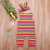 Pudcoco Fast Shipping 0-24M Newborn Baby Girls Romper Clothes Sleeveless Print Rainbow Romper Jumpsuit Cotton Clothes+Headband G1221