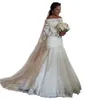 Robes de mariée sirène africaines à manches longues en dentelle, grande taille, sur mesure, style d'hiver, robes de mariée ivoire, longue robe formelle de mariée, 2022