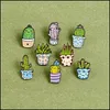 Broches Broches Bijoux Dessin Animé Cactus Broche Mignon Mini Plante Pot Émail Femmes Denim Vestes Épinglettes Chapeau Badges Enfant Badge Drop Delivery 20