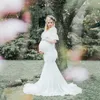 Syrenki Sukienki ciążowe dla Po strzelania Kobiety w ciąży Ruffles Ciąża Dress Pography Rekwizyty Off Ramię Maxi 210922
