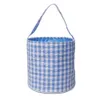 Classic Gingham Easter Buckets Suministros para fiestas Seersucker Blue Pink Yarn Checked Easter-Tote Bag Cestas de recolección de huevos de Pascua DOMIL106-1510