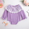 Милый Newborn Baby Floral Lace Rougle Playsuit Ромпер Осень Весна Принцесса Малыш Маленькие Девушки Длинный Рукав Ребристый Комбинезон