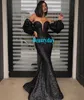 Sequins Prom Dresses 2021 Formal Evening Dress Party Pageant Gowns African Long Sleeve Black Girl Cheap Sexy Neckline Off Shoulder