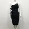 Zomer nieuwe sexy zwart strapless bandage jurk mouwloze veerjurk bodycon vestidos club celebrity feestjurk 210302
