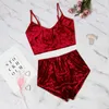 DHL Mulheres Sexy Veludo Sets Senhoras Lace V-Neck Colheita Tops Shorts Sleepwear Lingerie Pajamas Define roupas de maternidade 2 pçs / set