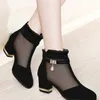 Net Yarn Women's Shoes High-heeled Sandals Women Thick Heel Short Tube New Singles Y0721