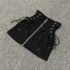 Denim A-line lace-up skirt front ring zipper fashion empire mini skirt bottom 210721