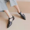 Meotina gladiator skor äkta läder sandaler spänne platta sandaler pekade tå ko läder damer skor sommar svart 210608