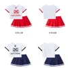 Summer Teenager Girls 2-pcs Sets Short Sleeves Letters T-Shirt + Elastic Skirts Sports Style Kids Clothes E2072 210610
