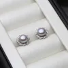 Trendy 925 Sterling Silver Leaf Small Stud Earring White black Natural Freshwater Pearl Earrings for Women Girl Fine Jewelry 220210