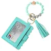 US Stock Fashion Pu Leather Armband Wallet Keychain Party Favor Tassels Bangle Key Ring Holder Card Bag Silicone Pärled Wristlet Keychains Handväska
