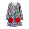 Jumping mètres Princesse Girls Robes avec des légumes Imprimer Printemps Enfants Enfants Enfants Vêtements de Coton Poche Chaud Enfants Fargues Costume G1026