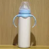 DHL-freie leere Sublimation DIY 8 Unzen Baby Fütterung Sippy Flasche Rosa Blau Doppel Wand Vakuumnippel Griff Unzerbrechlich Sublimation Flasche FY4693BJ17