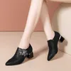 ALLBITEFO large size:33-42 genuine leather thick heels office ladies shoes flowers brand high heels women shoes women heels 210611