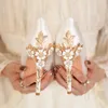 Женщина на высоком каблуке мода заостренные металлические цветы Asakuchi одиночные ботинки сатиновые шпильки женские Shoess свадебные вечеринки обувь 34-41