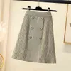 Automne Hiver Tricoté Jupe pour Femmes Taille Haute Double Boutonnage Court Mini Pull Jupes Bonne Qualité Droite Faldas Mujer 211120