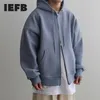 IEFB韓国フード付きジッパースウェットスタイルジャケットメンズルーススポーツ服秋ファッションルーズビッグサイズ9Y6281 211105