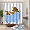 Bulldog Desen Duş Perdeleri Karikatür Banyo Perdesi Kedi Yavru Baskılı Kumaş Polyester Banyo Ekran Kanca Ev Dekorasyonu ile 211116