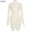 Klalien Eenvoudige Solid Lange Mouw Turtleneck Trui Jurk Herfst Vrouwen Warm Streetwear Slanke Stretch Mini Bodycon Jurken 211110