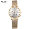 Megir Damen-Chronograph, leuchtende Zeiger, Datumsanzeige, Edelstahl-Mesh-Armband, Quarz-Armbanduhren, Lady Rose Gold M2011L-1 210310