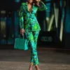 Herfst Dames Broekpak Groene Jungle Print Blazer Vintage Streetwear Jas met lange mouwen en hoge taille broek 2-delige set6342226
