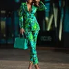 Autumn Women Pant Suits Green Jungle Print Blazer Vintage Streetwear långärmad kappa och hög midjebyxa 2 -stycken Set1450211