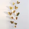 Wall Stickers 12pcslot 3D Metal Golden Buterfly Hollow Out Design Butterfly Decoration Home Living Room Magnet Fridge8407110