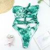 Off Shoulder Dames Badmode Badpak Vrouwelijke Tie Dye Monokini Bandage Zwempakken Badpak Beachwear Monokini 210604