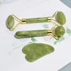 3st set Natural Jade Sawooth Face Roller Gua Sha Tool Sets Ansiktsvård Massage Neck Beauty Health Anti Wrinkle Cellulite Skin Detox Massager