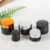 5g 10 g 15 g 20g 30 g 50g Amber bruine glazen fles gezicht crème jar navulbare flessen cosmetische make -up opslagcontainer met gouden zilveren zwarte deksels