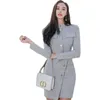 Büro OL Korea Damen einreihige Langarm Stand Mini formelle Partykleider für Damenbekleidung 210602