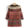 Kadın Ceketler Kadın 2021 Ulusal Stil Kadınlar Sonbahar Kış Uzun Kollu Kapşonlu Ceket Vintage Halk Desen Bayanlar Polar Coats Dış Giyim