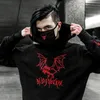 Cool Fashion Casual Gothic Goat Demon Bat Embroidery Pollover Black Sweatshirt heavy metal style hoodies sudadera Punk fleece 201113