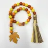 Wall Decor Autumn Harvest Days Thanksgiving Day Wood Bead Garland Decorated with pumpkin Maple Leaf Tag Tassel Farmhouse Beads Party Favor Decorations M3809