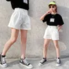 Big Girls White Khaki Color Short Jeans Kids Elastic Waist s Pants Teenager Summer Casual 5 7 9 11 12 14Years 210723