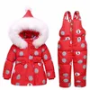 Novo bebê infantil casaco de inverno snowsuit pato para baixo da criança meninas roupas de inverno neve wear macacão bowknot polka dot hoodies jaqueta lj6457734