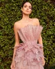 Abiti da festa Sparkly Ruffles Layered Tulle Ball Gown Paillettes Abito da ballo a trapezio See Through Evening Shine Organza Light Pink