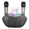 Y-8 Karaoke stereohögtalare med 2 trådlösa mikrofoner LED-blixtljus Bluetooth Hifi-högtalare Utomhus familj KTV Party