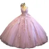 Splendido abito da ballo con scollo tondo Abiti Quinceanera Sweet 15 Abito formale da festa 3D Appliques in pizzo floreale Abiti da compleanno in maschera da pavimento vestido de 16 anos