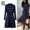 Abiti da festa tingfly mulheres inverno outono malha houndstooth botão decoração magro senhora a linha vestido malhas mini mini