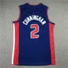 Męskie Cade Cunningham # 2 Koszulki do koszykówki Blue City 75th Czerwony Biały Szyte Szare Jersey S-XXL