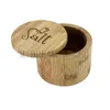 Bamboo Seasoning Box with Swivel Lid Natural Non-toxic Rotating Cover Salt Shaker Environmentally Friendly Salt Jar