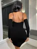 Crosscross Cut Out Front Cold Shoulder Bodycon Dress SHE