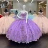 Gorgeous Lilac Quinceanera Dresses 3D Floral Applique Sweetheart Neckline Lace Up Back Floor Length Ballgown Princess Sweet 16 Party Vestido 403