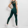 Kadın için 2 adet Yoga Giysileri Dikişsiz Yüksek Bel Spor Tayt Kırpma Üstü Sutyen Egzersiz Seti Spor Salonu Fitness 210802