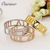 New Luxury Brand 18mm Stainless Steel Hollow Roman Numeral Bangle Bracelet for Women Accessories Gold Cuff Bangle Roman K0068 Q0717