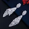 Orecchini di design di lusso a goccia lunga con zirconi bianchi lucidi geometrici per accessori di gioielli da sposa CZ767 210714