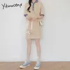 Yitimuceng robes décontractées pour femmes été mode coréenne tricot Mini robe à manches courtes abricot Preppy Style robe d'été 210601