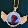 سلاسل Round Angel Wing Custom Po Pendant Hollow Make Memory Picture Hip Hop Necklace Chain for Men Women Jewelry2280