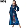 9098 comfortable fashion large women's blue plant embroidered Arab casual golden velvet dress